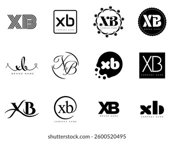 XB logo company template. Letter x and b logotype. Set different classic serif lettering and modern bold text with design elements. Initial font typography. Collection trendy business identity.