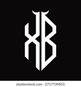 XB Logo monograma con forma de cuerno aislado Plantilla de diseño en blanco y negro sobre fondo negro