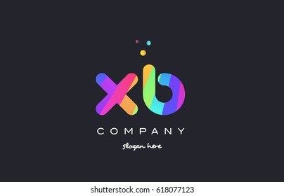 xb x b  creative rainbow green orange blue purple magenta pink artistic alphabet company letter logo design vector icon template