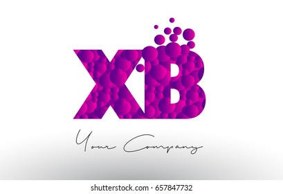 XB X B Dots Letter Logo with Purple Pink Magenta Bubbles Texture Vector.