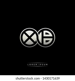 XB X B initial letter linked circle capital monogram logo modern template silver color edition