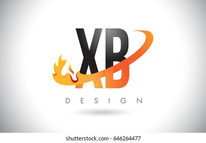 XB X B Letter Logo Design with Fire Flames and Orange Swoosh Vector Illustration.