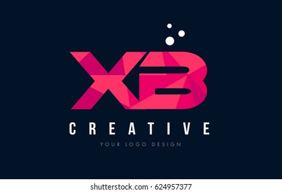 XB X B Purple Letter Logo Design with Low Poly Pink Triangles Concept