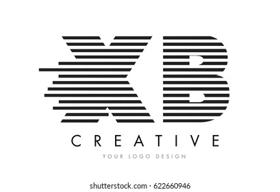 XB X B Zebra Letter Logo Design with Black and White Stripes Vector