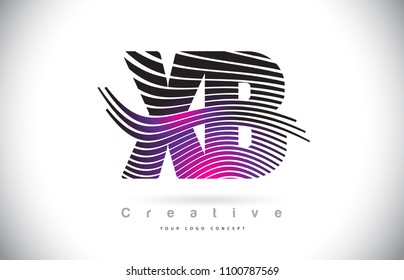 XB X B Zebra Texture Letter Logo Design With Creative Lines and Swosh in Purple Magenta Color Vector.