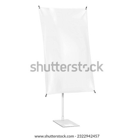 X-banner stand on base vector mockup. Blank adjustable banner display isolated on white background. Collapsible advertising sign realistic mock-up. Template for design