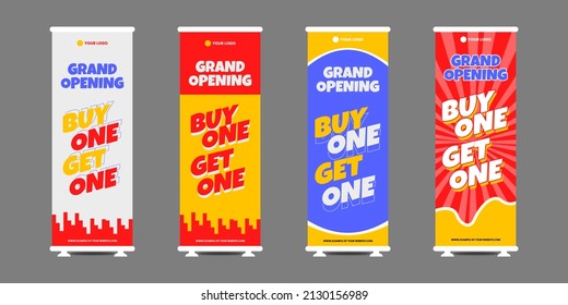 X-Banner template for Grand Opening Sale. Buy One Get One. Big Sale Banner Design, Promotion, Advertising, Roll-up