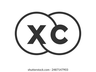 XC business company emblem with outline rounds and letters x c. Logo template of two merged circles for brand identity, logotype. Vector Infinity symbol  and technology sign.