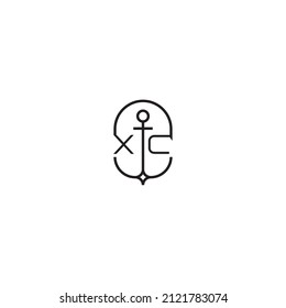 XC creative letter logo design in anchor concept with high quality professional design that will print well across any print media
