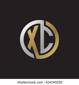 XC initial letters looping linked circle elegant logo golden silver black background