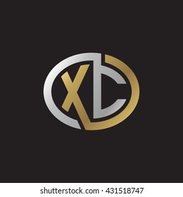 XC initial letters looping linked ellipse elegant logo golden silver black background