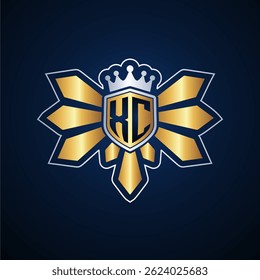 XC initial letters monogram logo for gaming with shield and eagle wing