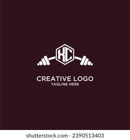 Monograma inicial XC para fitnes o logotipo de gimnasia con diseño de escudo creativo y barbacoa