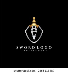Monograma de lujo de la letra de XC para la Imagen del estilo del escudo y de la espada
