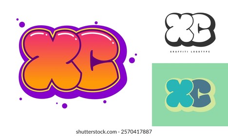 XC logo design for festival or party. Initial letter x and c in graffiti style. Creative modern lettering company name of font typography. Kids trendy logotype or identity. Vector illustration.