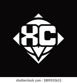 Monograma del logotipo XC con forma de círculo y rotación cuadrada de la plantilla de diseño redondeado sobre fondo negro