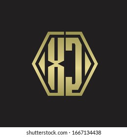 XC Logo monogram with hexagon line rounded design template with gold colors