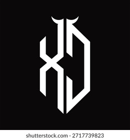 Monograma XC Logo com forma de chifre isolado preto e branco modelo de design em fundo preto