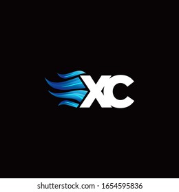 XC monogram logo with blue fire style design template