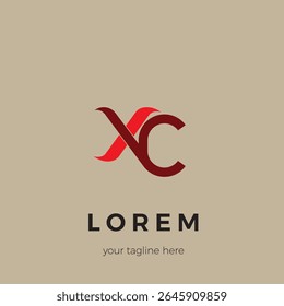 Modelo de design de logotipo monograma XC com combinação de cores vermelho e marrom