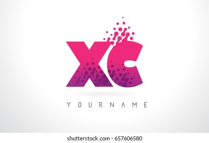 XC X C Letter Logo with Pink Letters and Purple Color Particles Dots Design.