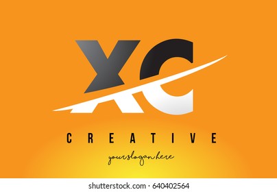 XC X C Letter Modern Logo Design with Swoosh Cutting the Middle Letters and Yellow Background.
