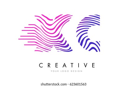 XC X C Zebra Letter Logo Design with Black and White Stripes Vector