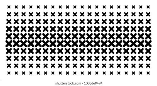 X-cross icon halftone pattern, designed for backgrounds, covers, templates and abstract effects. Vector x-cross items organized into halftone matrix.