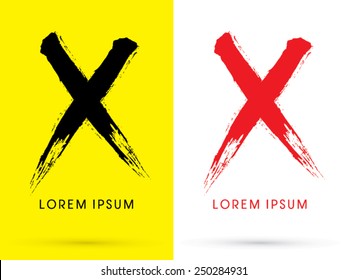 X,Cross,Check mark,Wrong,No ,Chinese brush grunge font ,designed using black and red brush handwriting, logo, symbol, icon, graphic, vector.