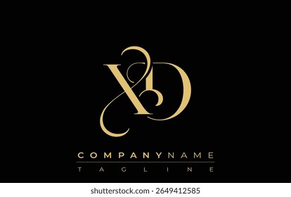 XD Abstract Creative Jewelry Logo. A stylish logo featuring golden monogram initials in an elegant and modern typography, perfect for branding