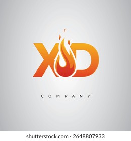 Design do logotipo da letra de fogo criativa XD