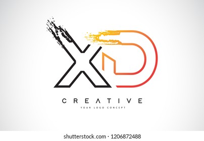 XD Creative Modern Logo Design Vetor and Orange   Black Colors  Monogram Stroke Letter Design 