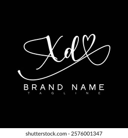 XD Handwritten initial letter with love . XD simple signature vector logo with Hart shape variation, beauty, photography letter logo design. X D