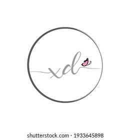 XD initial letter handwriting logo design with butterfly