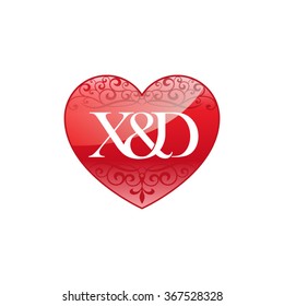X&D initial letter logo with ornament heart shape