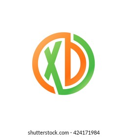 XD initial letters looping linked circle logo orange green