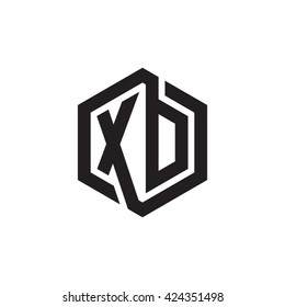 XD initial letters looping linked hexagon monogram logo