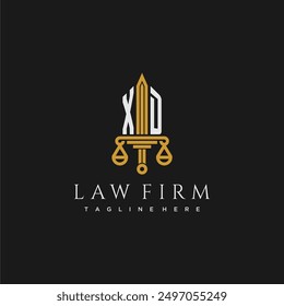 XD initial monogram for lawfirm logo with sword and scale