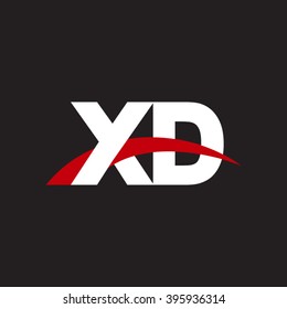 XD initial overlapping swoosh letter logo white red black background