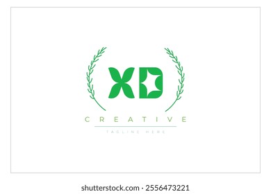 XD letters eco logo with leaf. Fresh nature and healthy leaf logo design.