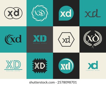 XD logo company template. Letter x and d logotype. Set different classic serif lettering and modern bold text with design elements. Initial font typography. Collection trendy business identity.