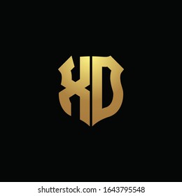 XD-Logo-Monogramm mit goldenen Farben und Schildform-Design-Vorlage