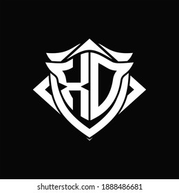 XD Logo-Monogramm mit Design-Vorlage für Schild und Hornform auf schwarzem Hintergrund