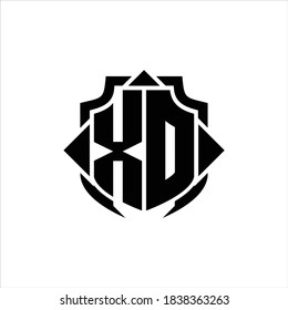 XD Logo monogram with shield line and 3 arrows shape design template on white background