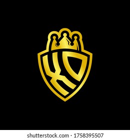 Logotipo de monograma XD con plantilla de diseño de estilo de escudo y corona aislado en fondo negro