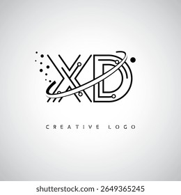 XD Orbit Monogram Logo - Futuristic Minimal Letter mark with Circular Line Art, Tech-Inspired Dots and Space Motion Concept for Modern Branding Identity (Logotipo de Monograma de Órbita XD - Marca de Letra Mínima Futurista com Linha de Arte Circular, Pontos Inspirados na Tecnologia e Conceito de Movimento Espacial para Identidade de Marca Moderna)