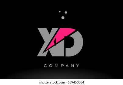 xd x d alphabet letter logo pink grey black creative company vector icon design template