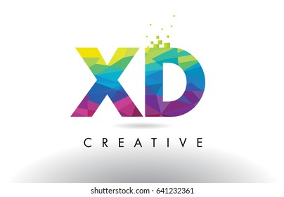 XD X D Colorful Letter Design with Creative Origami Triangles Rainbow Vector.