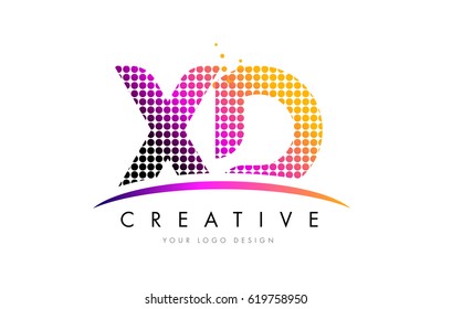 XD X D Dots Letter Logo Design with Magenta Bubble Circles and Swoosh