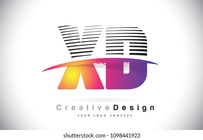 XD X D Letter Logo Design With Creative Lines and Swosh in Purple Brush Color Vector Illustration.